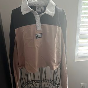 Tan Black and white Adidas cropped tennis polo